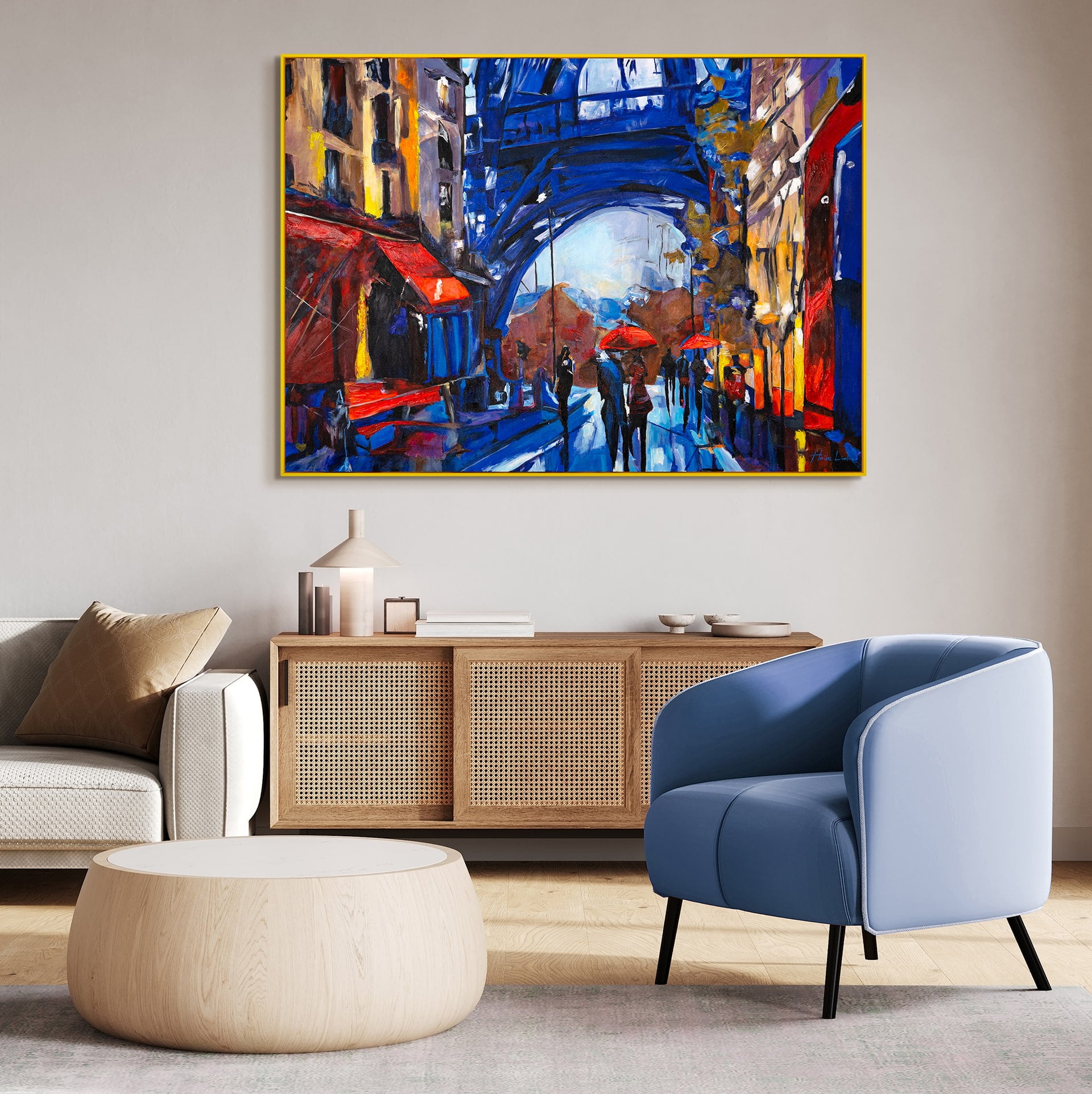 city abstract painting in living room
