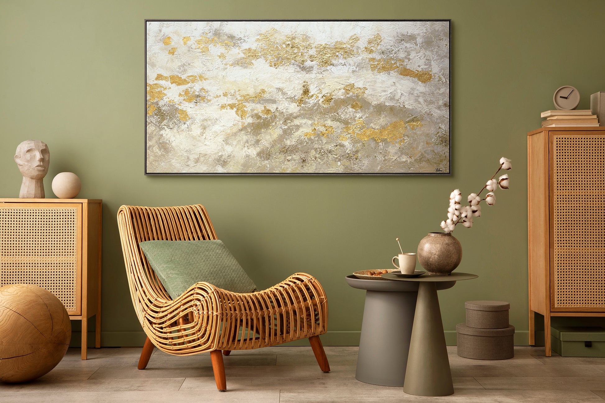 abstract canvas wall art in green living room