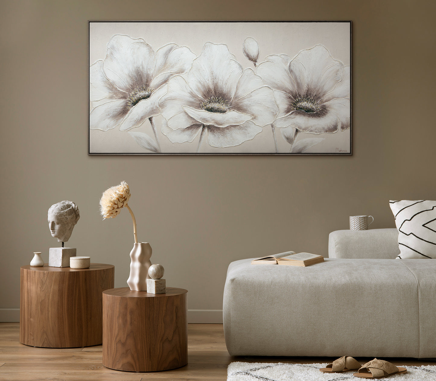acrylic abstract flowers in living room