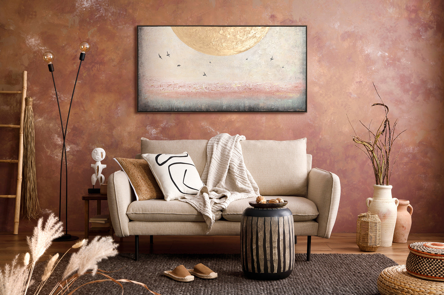 soft color art home decoration for warm living room
