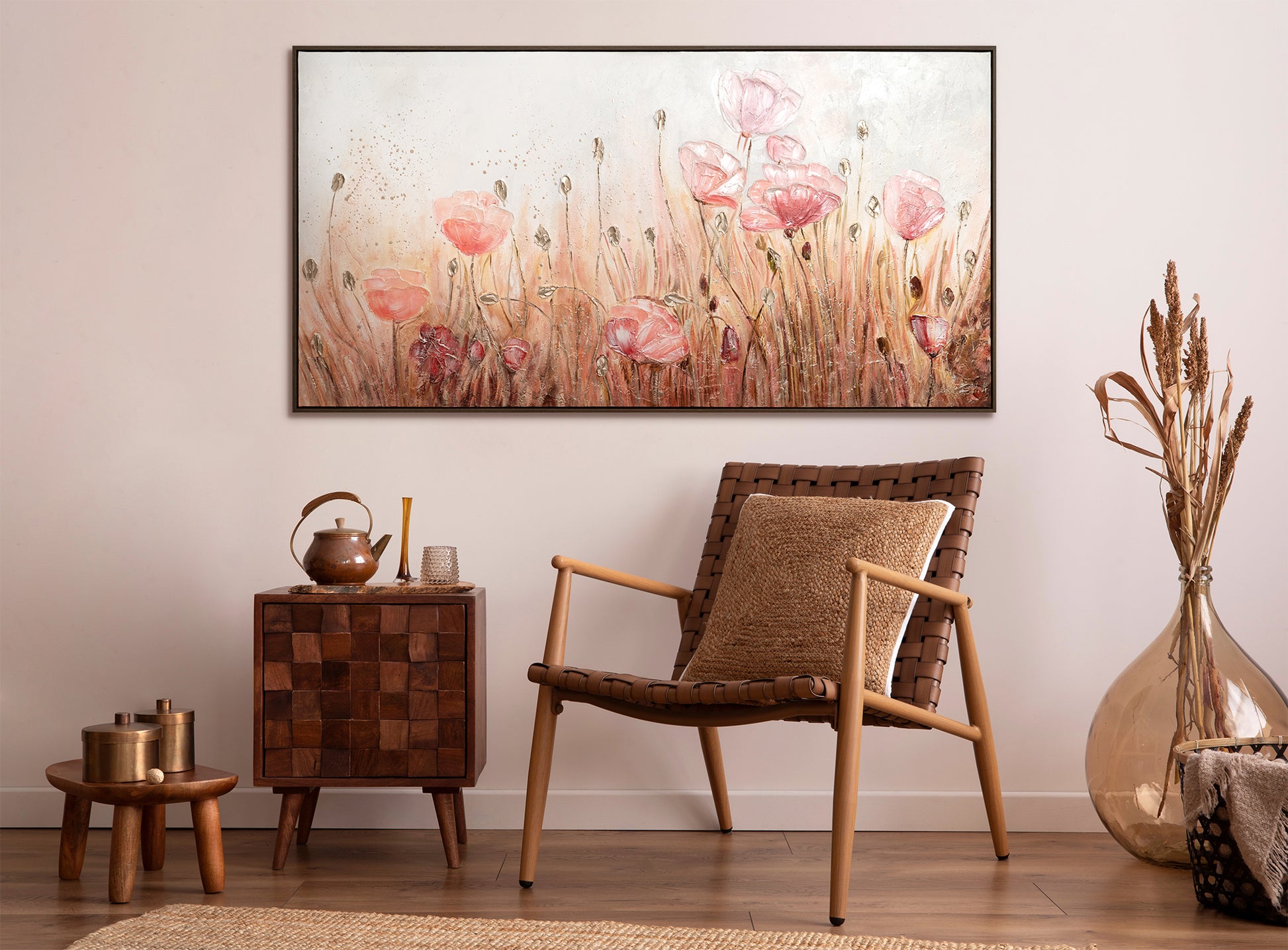 painting abstract flowers in living room