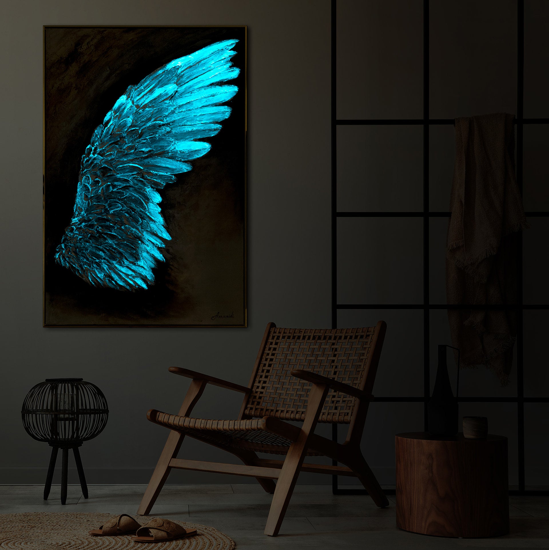 wing night glow painting in living room