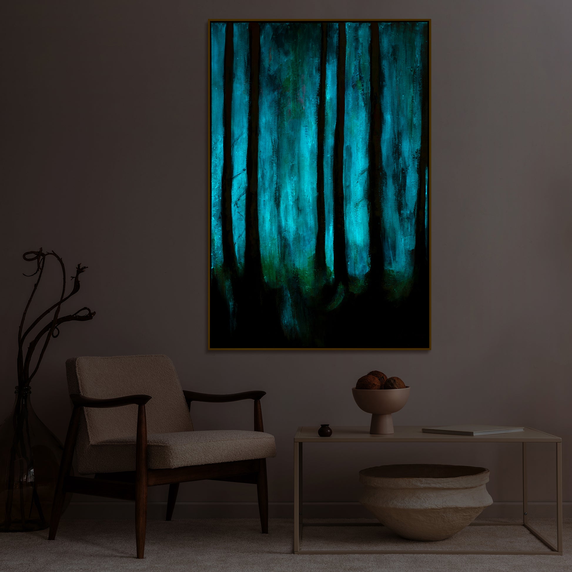 forest night-time glowing painting