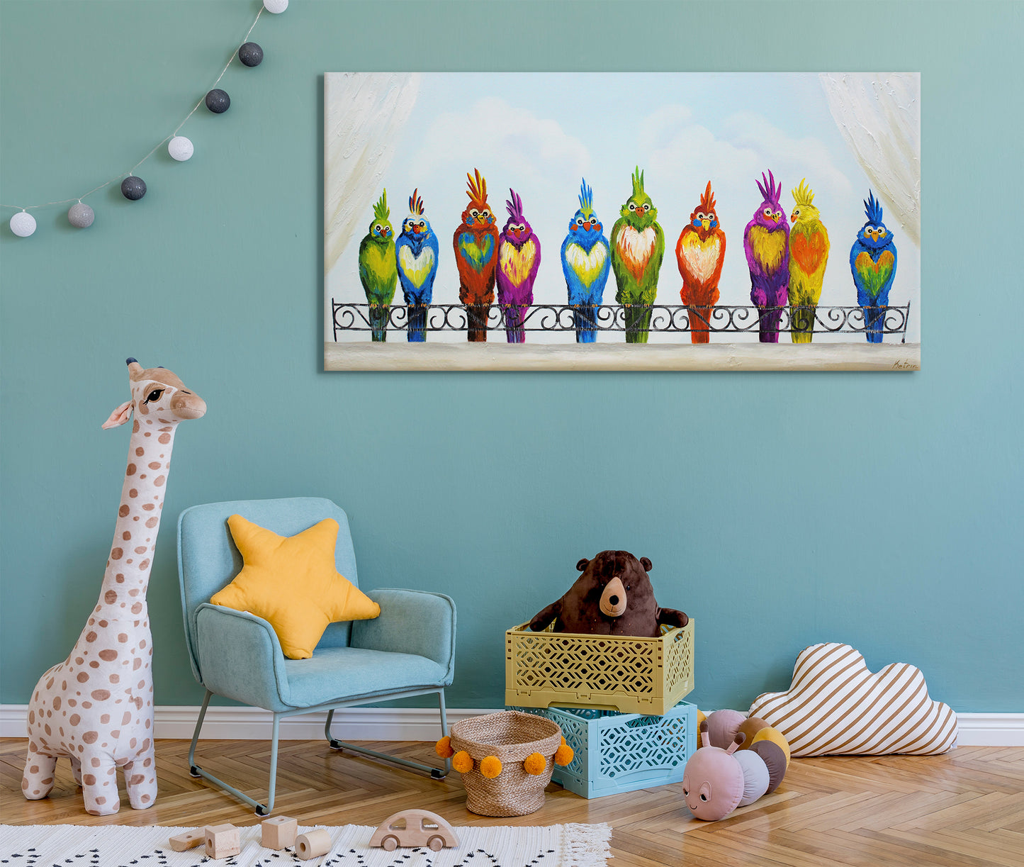 parrots home decoration painting in children room