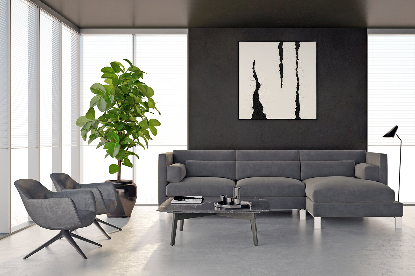 Frame black and white abstract painting for living room