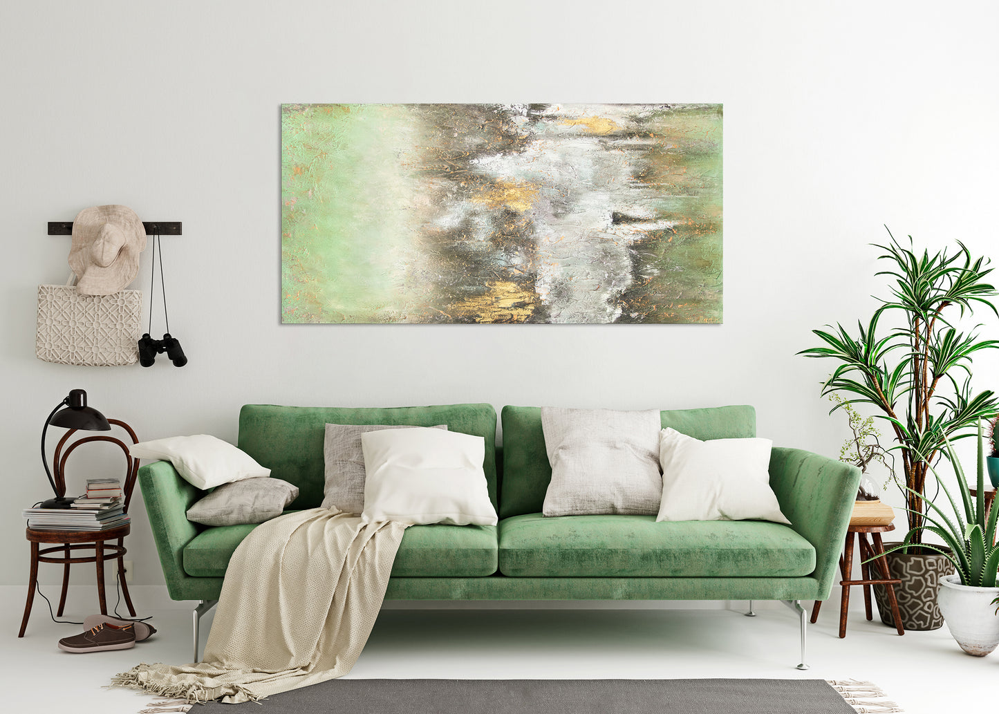 Acrylic green artwork for living room